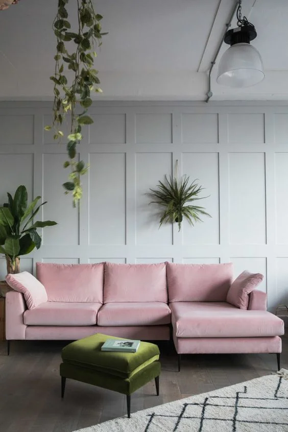 Image via Rose & Grey - velvet sofas and panelled walls, a big 2018 Milan look