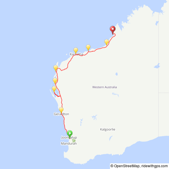 TourXOz 2017 Perth to Broome Route Map 