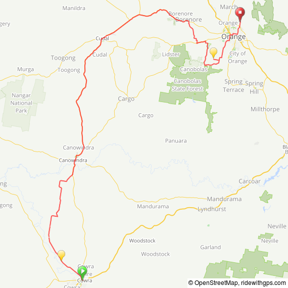 Map Day 3 Cowra to Orange 