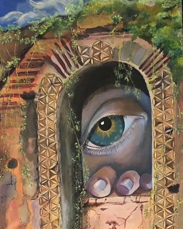 &ldquo;Ninevah&rsquo;s Portal by Kathleen Gray in the exhibition &ldquo;Into the Mysterious, for Giraffes and Ostriches &ldquo;. Based on sacred geometry. The portal is framed with portions of the flower of life as discovered in the ancient city of N