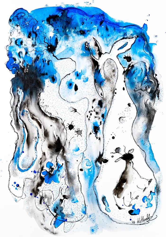 Zeichnungsreise - Bild 7, 2017 50 x 70 cm, Pappwabenplatte grundiert, Aquarellstifte, Tuschestifte, Tusche