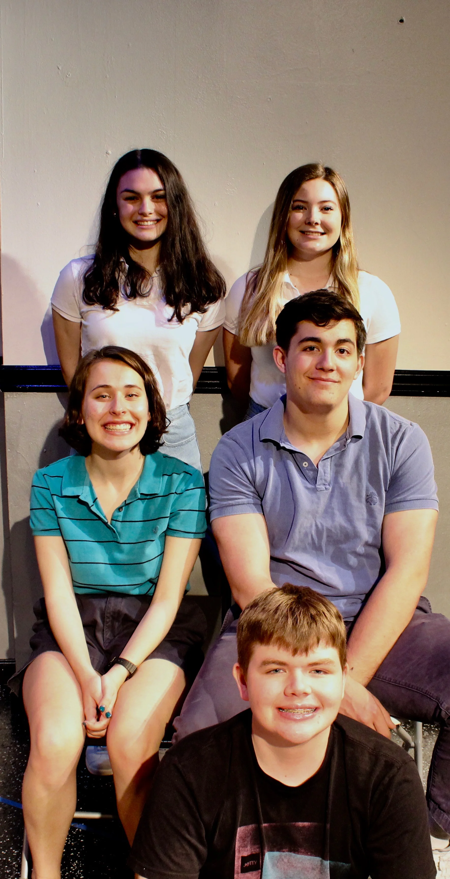 Clockwise from top left: Casey Rae Borella as Kiki, Caitlin Ladda as Sarah, Liam Gerard as Martin, Patrick Napolitano as Kurtz, Katie Kunka as Loony