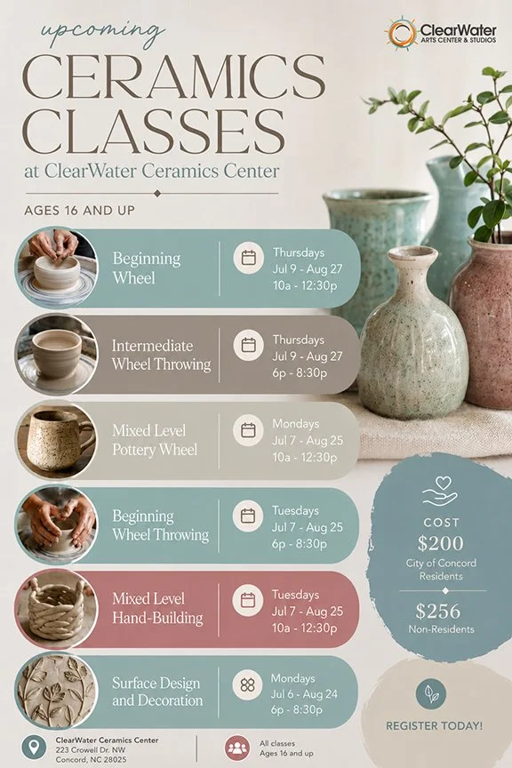 Ceramics Classes for Summer 2026 Start in July!