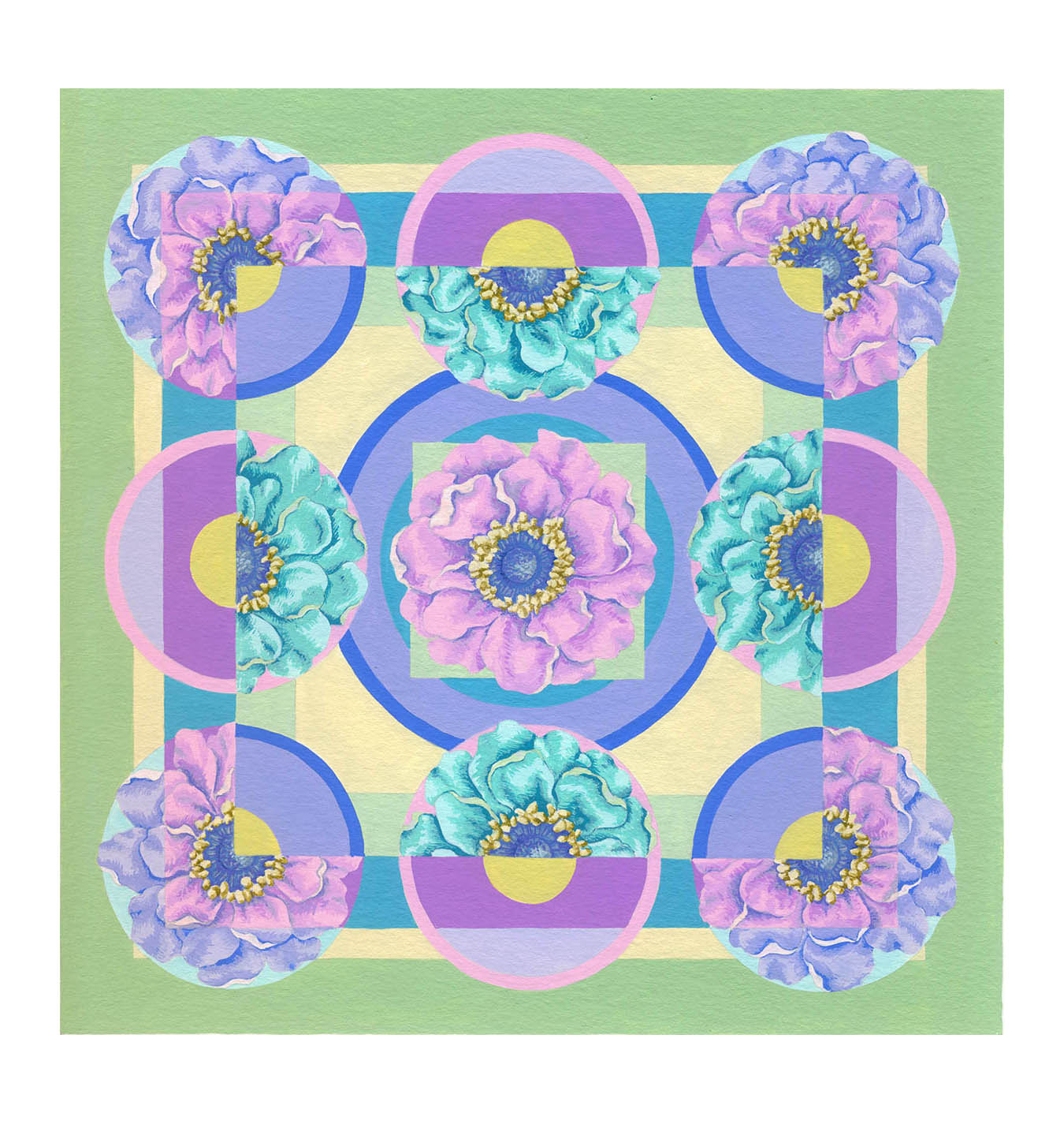   Floral Square 1 , Gouache, 8” x 8” 