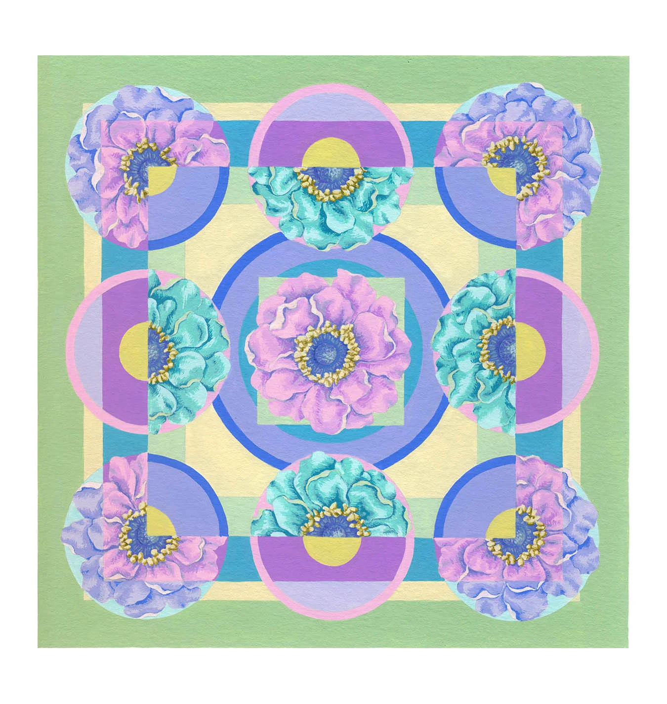 Floral Square 1 , Gouache, 8” x 8”, $225