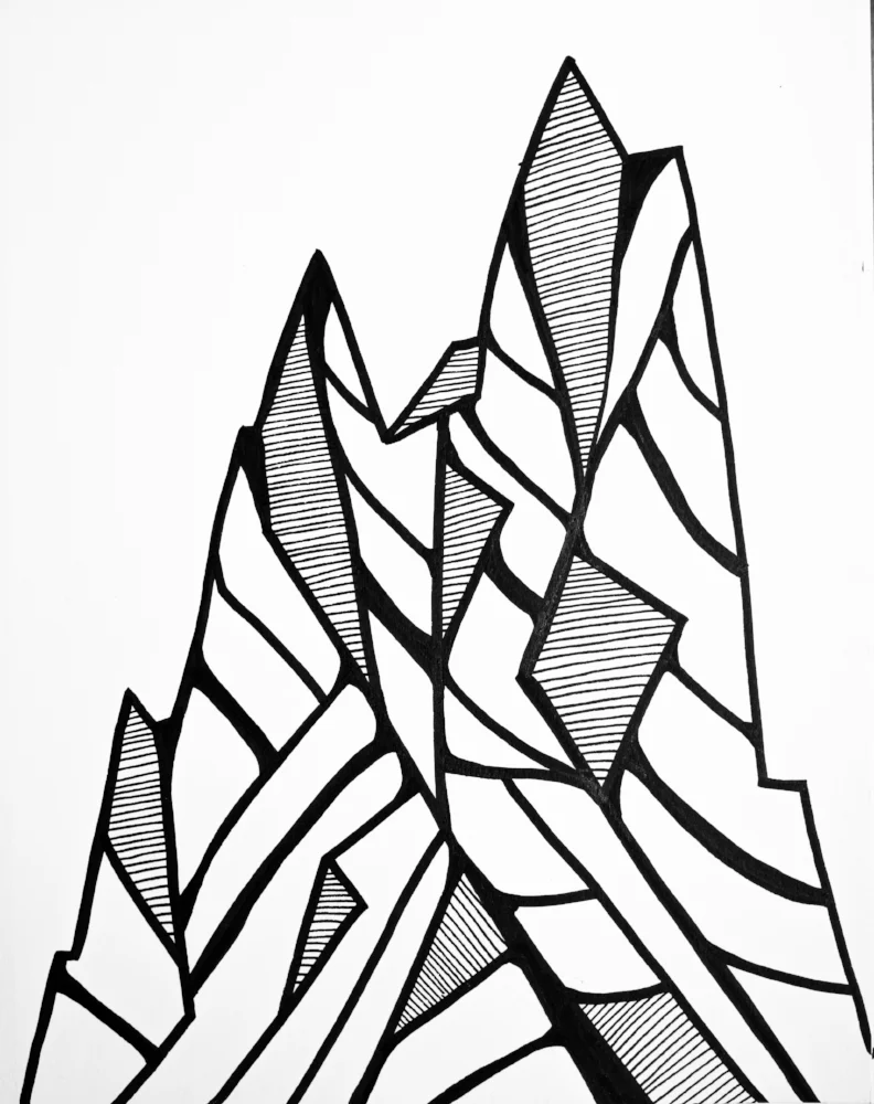 I actually got a lot of work done in Glacier NP because there were no distractions and the weather was too brutal to even want to go outside. These are some mountains I drew from some ski designs for Shaggy's Skis.
