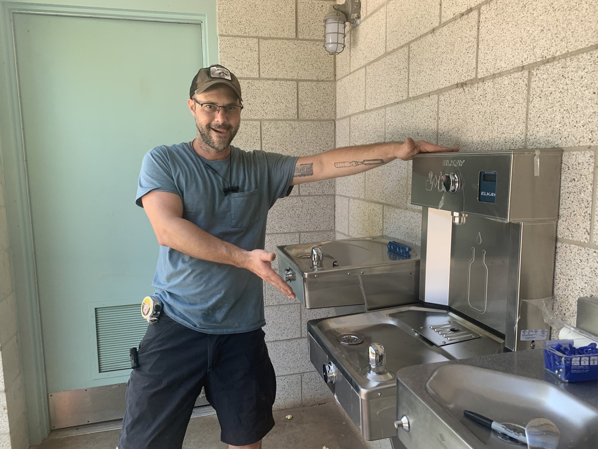    Trails and Facilities Maintenance Manager, Paul installs new water bottle filling stations!   