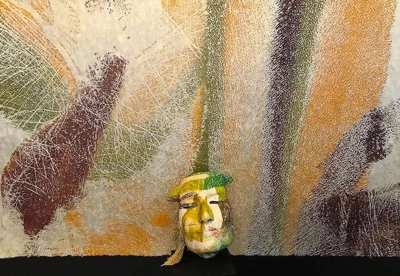 Summer - Palm Beach , lithograph, handmade paper on plaster mask, 44 x 30 inches