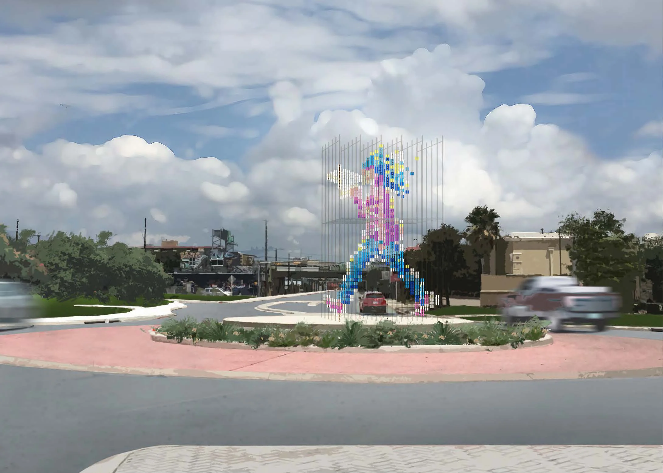 At halfway around the roundabout, from the other side, the figure resolves again.