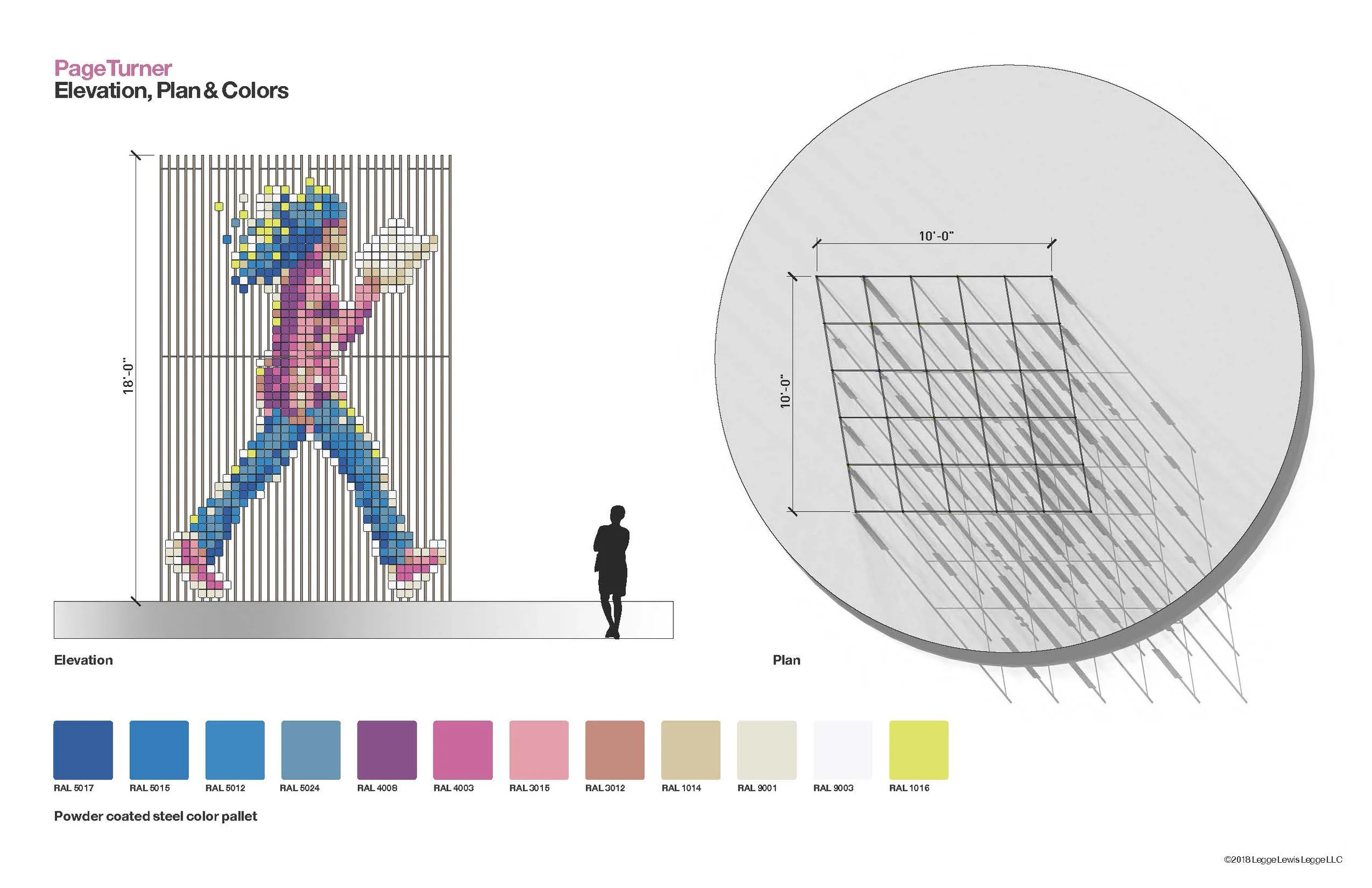 Elevation, Plan, Powder coated steel color scheme