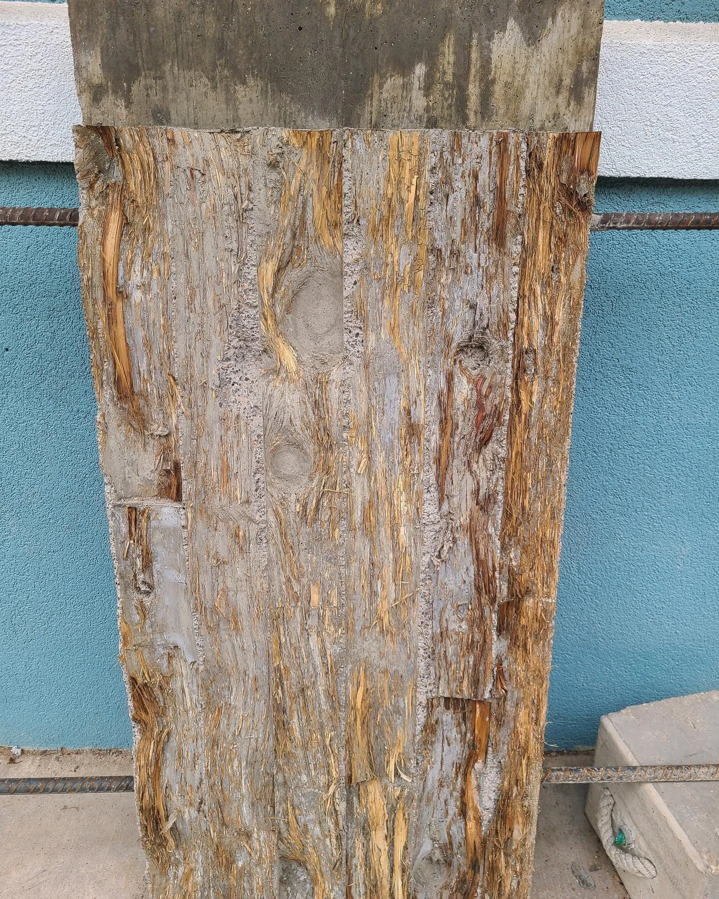 Extreme experiments with board-formed concrete using raw board: The bark stays on initially then eventually wears away, leaving and revealing further impressions over time. Solid concrete structure with constantly changing surface. #leggelewislegge #