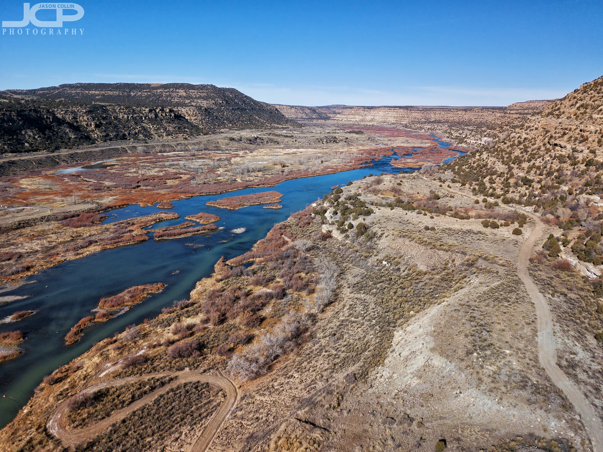 The beautiful San Juan River in New Mexico near the Navajo Dam - DJI Mavic Pro drone image
