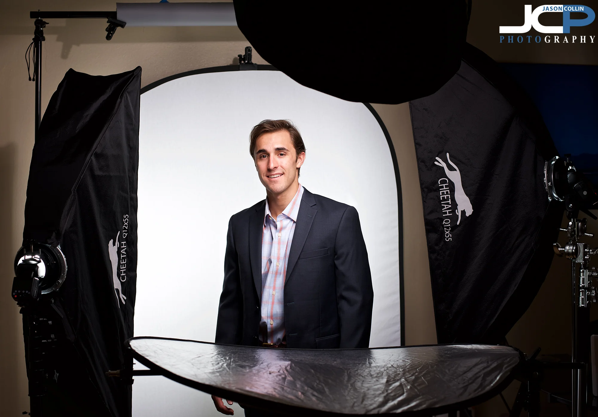 Behind the scenes of the beauty dish setup I used to make this headshot in Albuquerque New Mexico