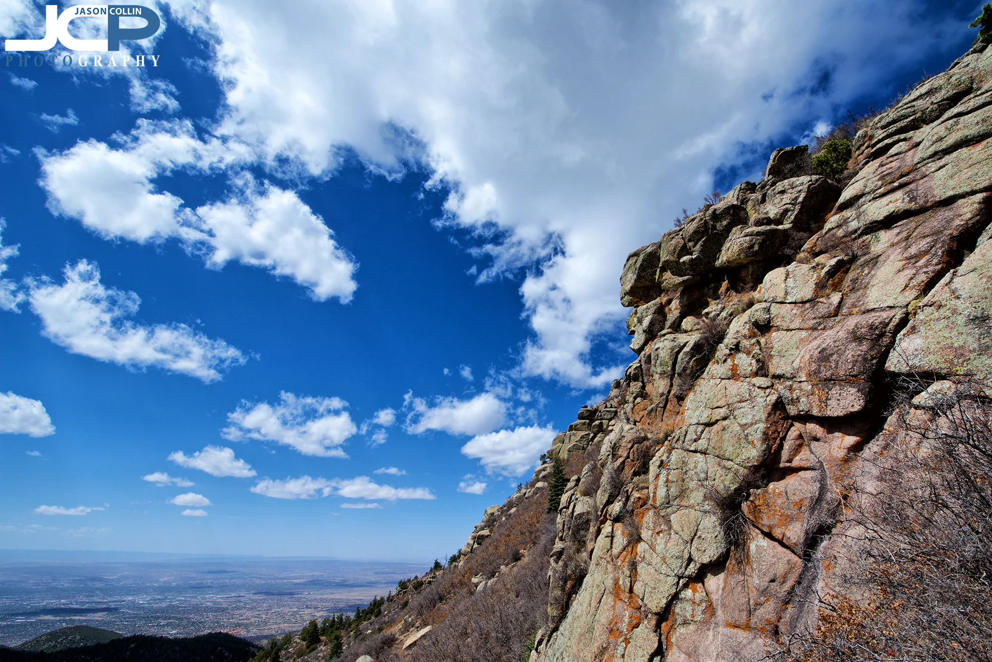 Shear rock face on South Sandia Peak leading to the fast way down to Albuquerque, New Mexico if you slip!