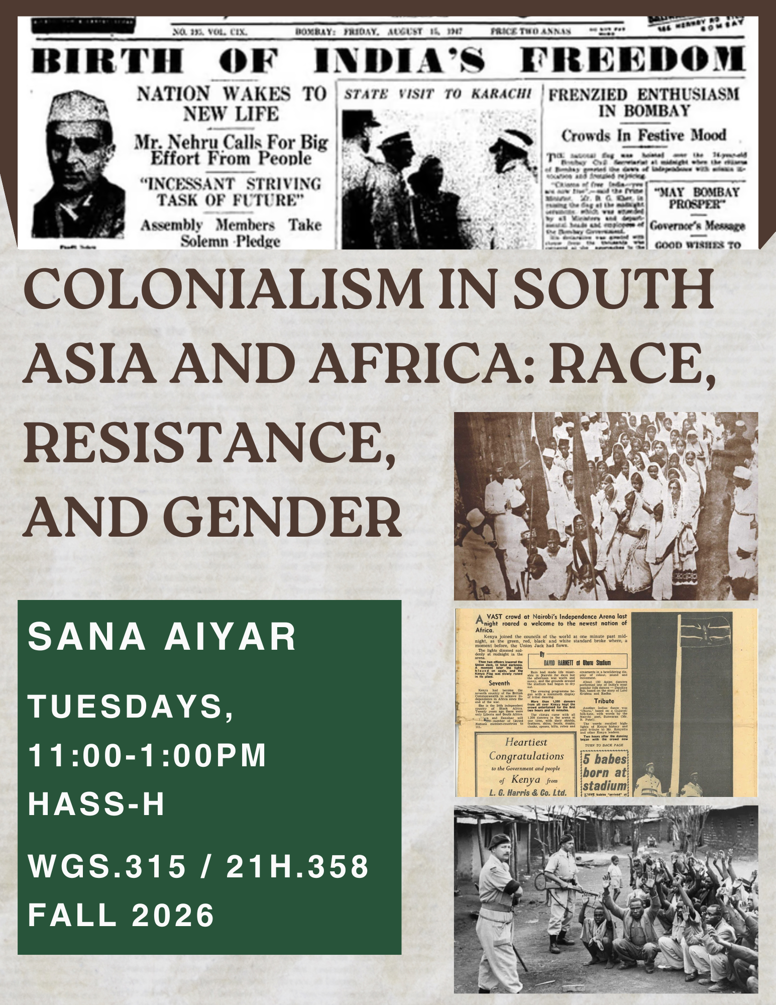 WGS.315 Colonialism in South Asia and Africa: Race, Resistance, and Gender