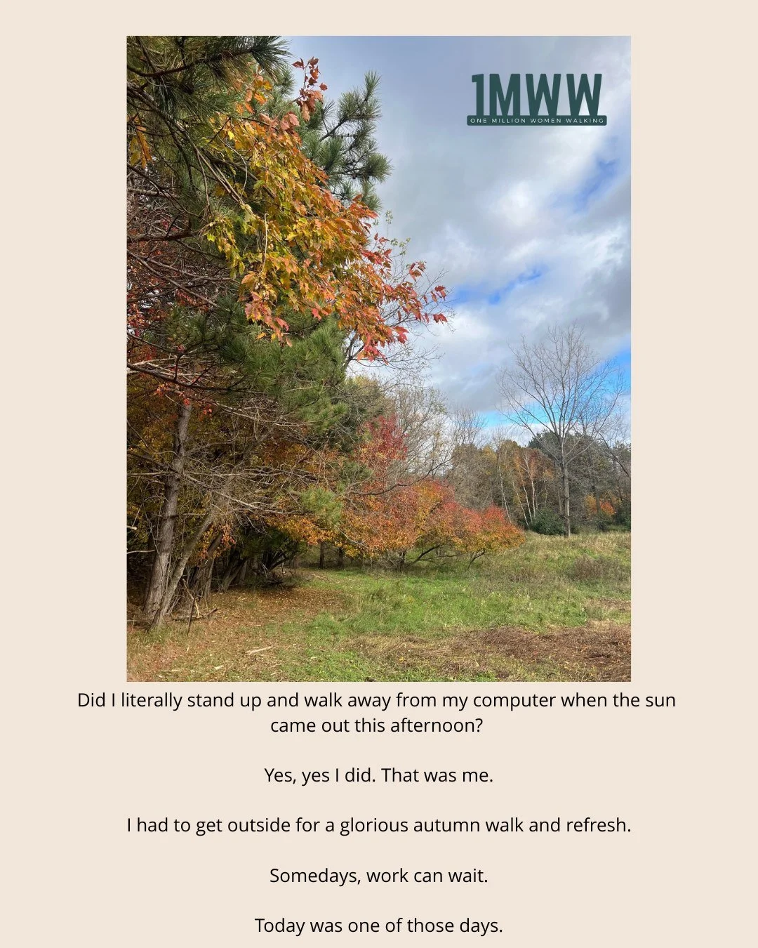 Yes, that was me. I hope it was you as well. Somedays #workcanwait. #walking #fallvibes #bodymindspirit #crunchyleaves