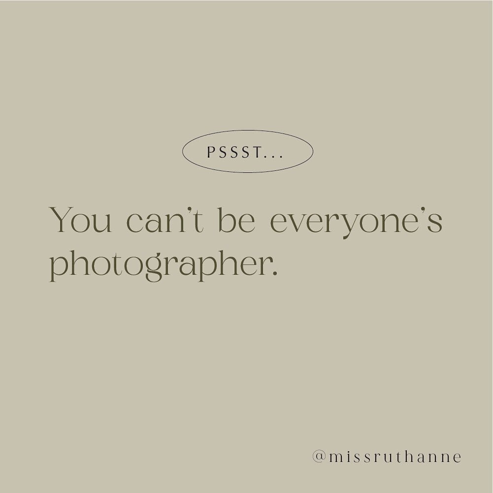 Pssst... You can't be everyone's photographer. 😱
No really, it's physically impossible.
⠀⠀⠀⠀⠀⠀⠀⠀⠀
When people say &quot;no thanks,&quot; ghost you or end up not being the best fit for you... it's not the end of the world.
⠀⠀⠀⠀⠀⠀⠀⠀⠀
Sure, it might st