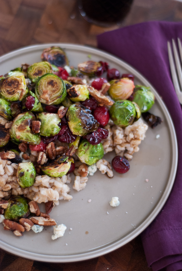 Roasted Brussel Sprouts and Cranberries with Barley 