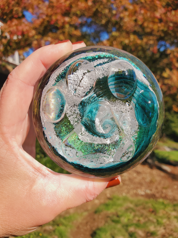 Teal + Gold Double Ash Infused Paw Print Memorial