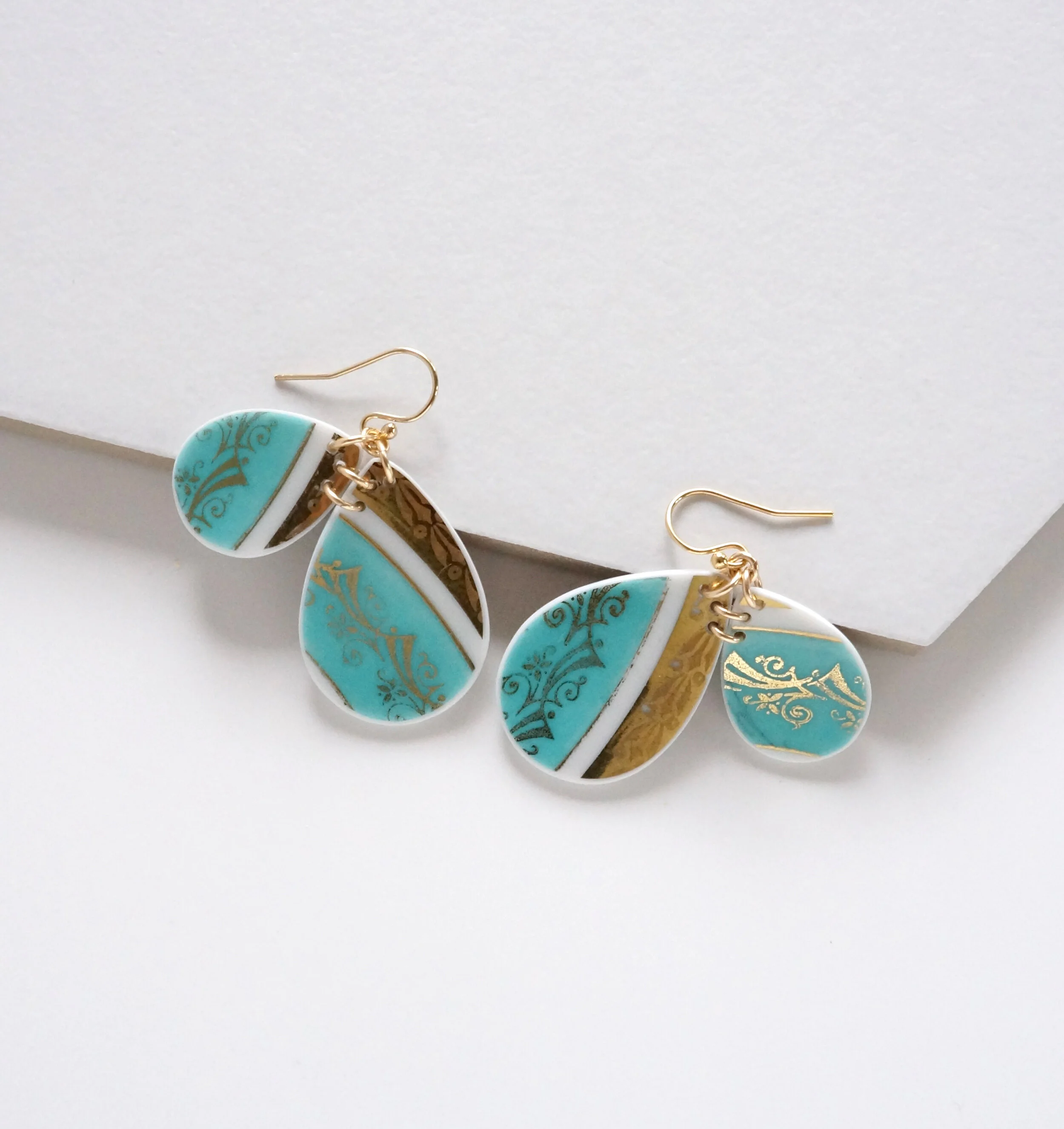 mineral and ore earrings made from broken china
