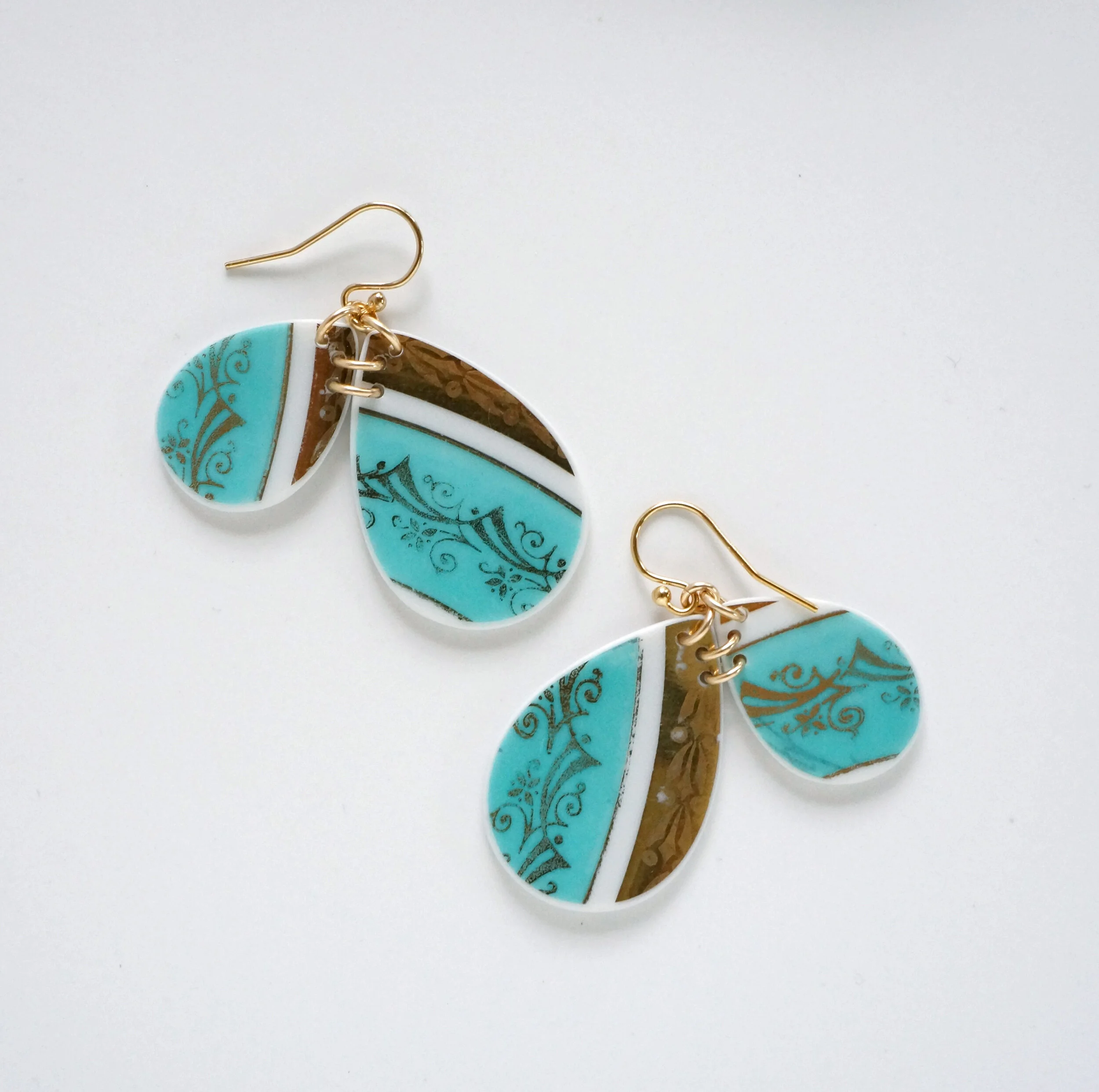 mineral and ore earrings made from repurposed china