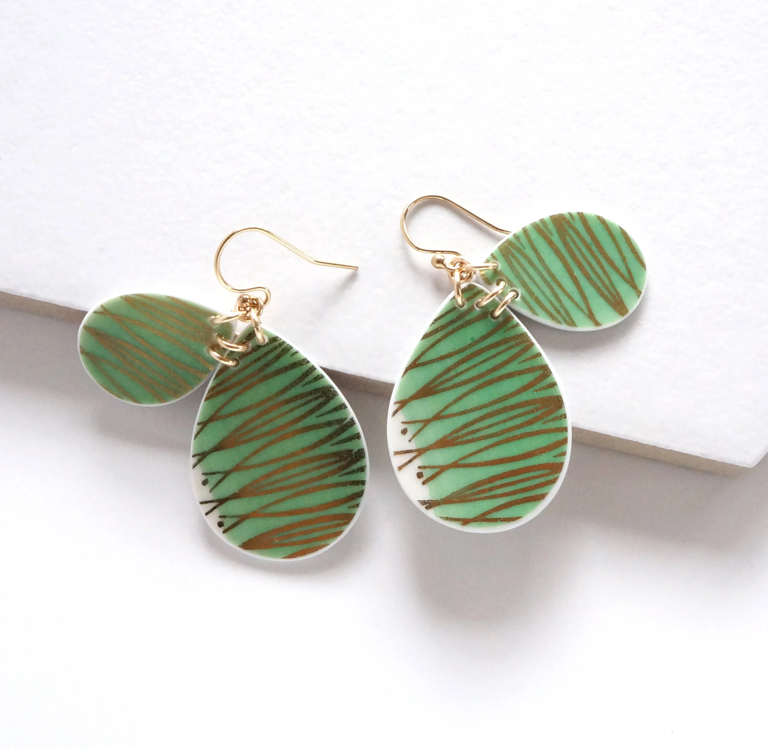 Verdure earrings made from broken china