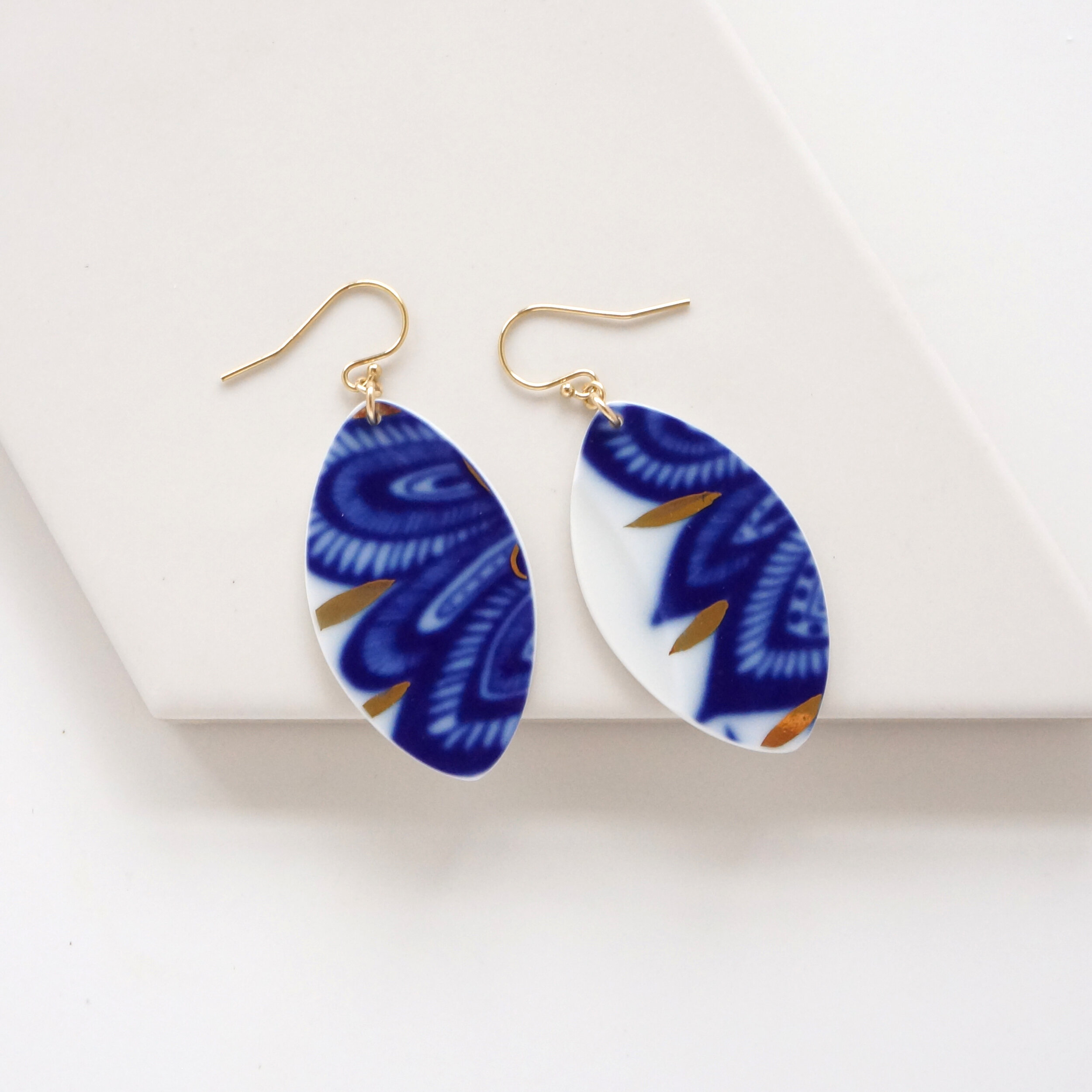 Limner Earrings made from repurposed lomonosov china