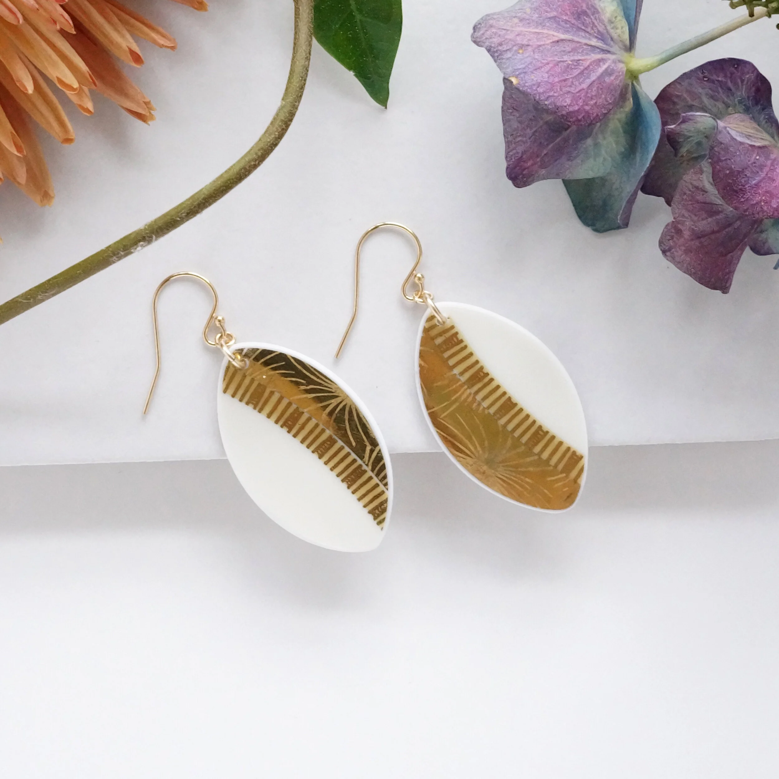 Sunset earrings made from repurposed china