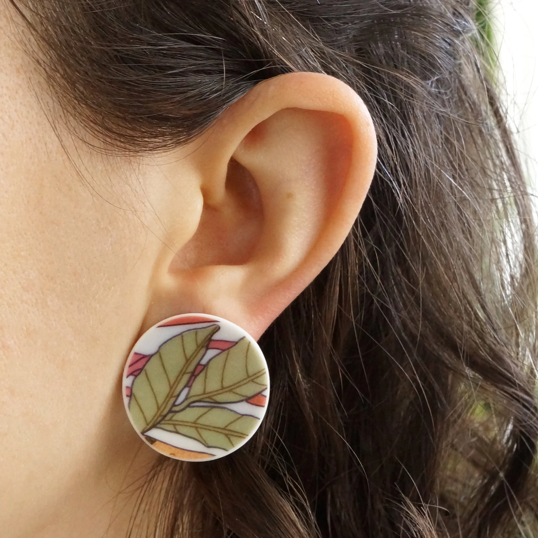 Frond Post Earrings vintage fine china jewelry material and movement