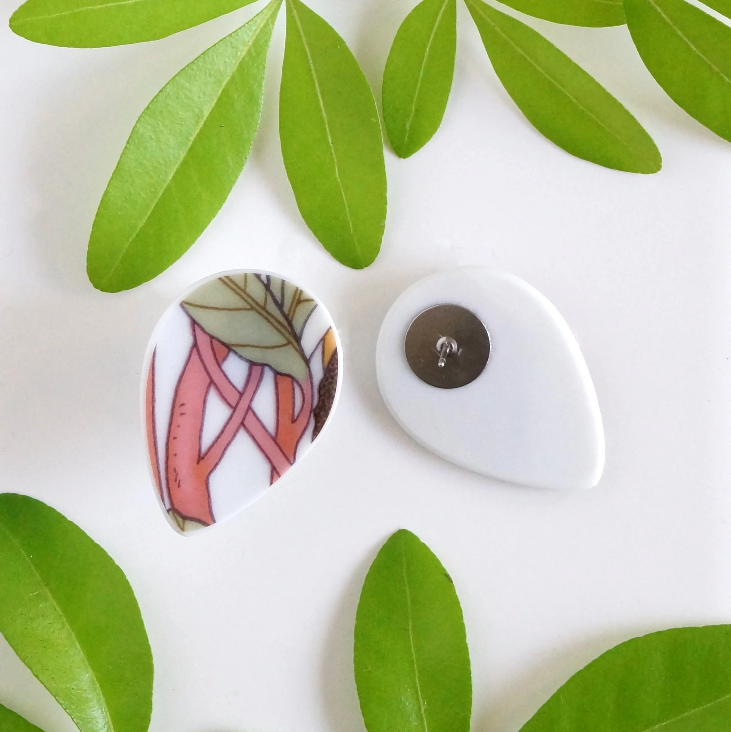 Frond Drop Post Earrings vintage fine china jewelry material and movement