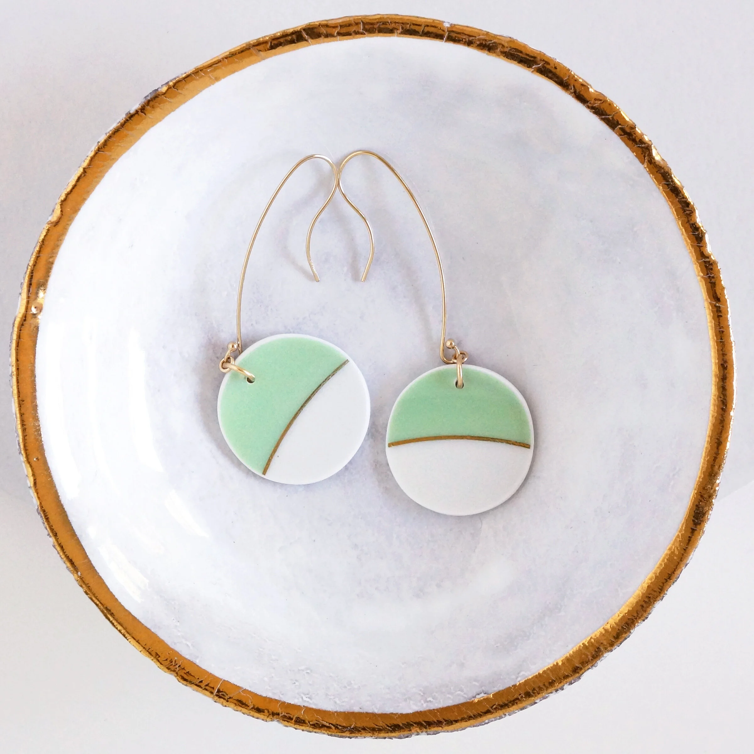 mineral earrings made from upcycled china