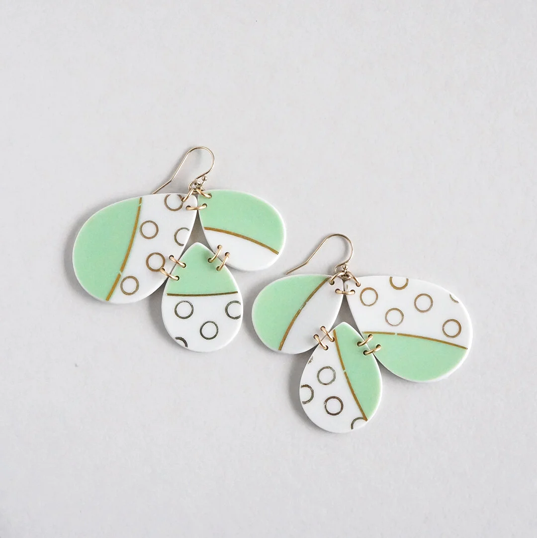 Tupfen Earrings made from broken china