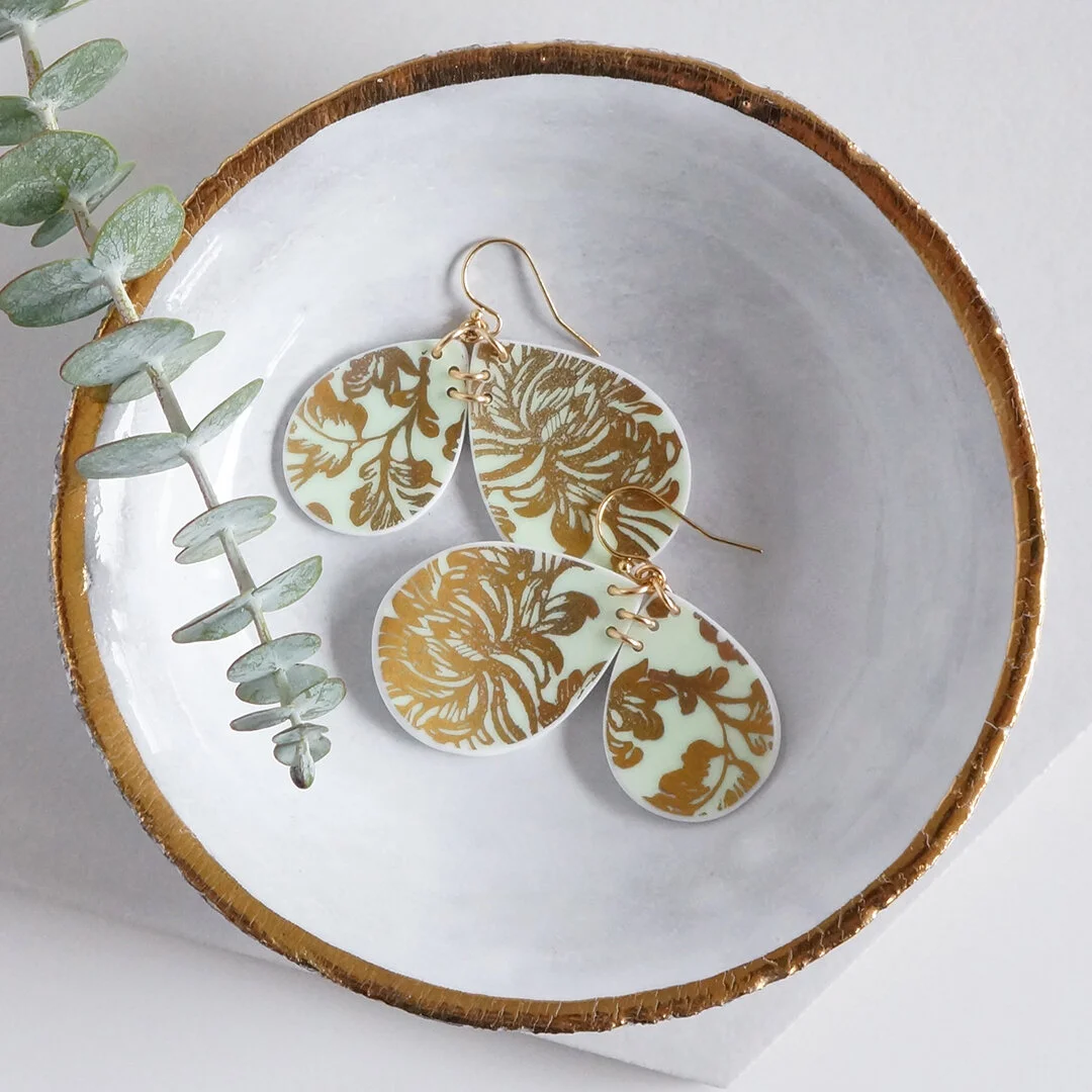 Parchment earrings made from vintage china