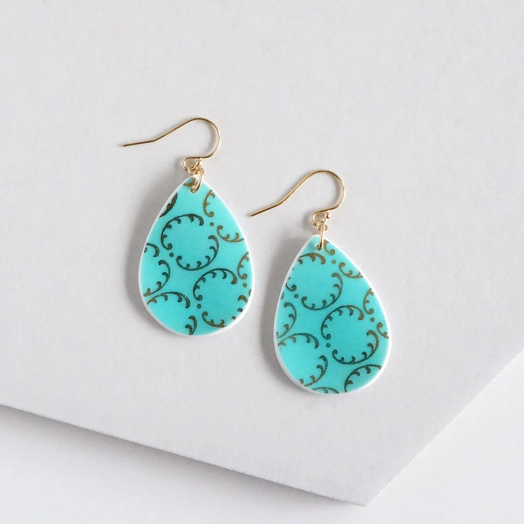 Tia drop earrings made from vintage china