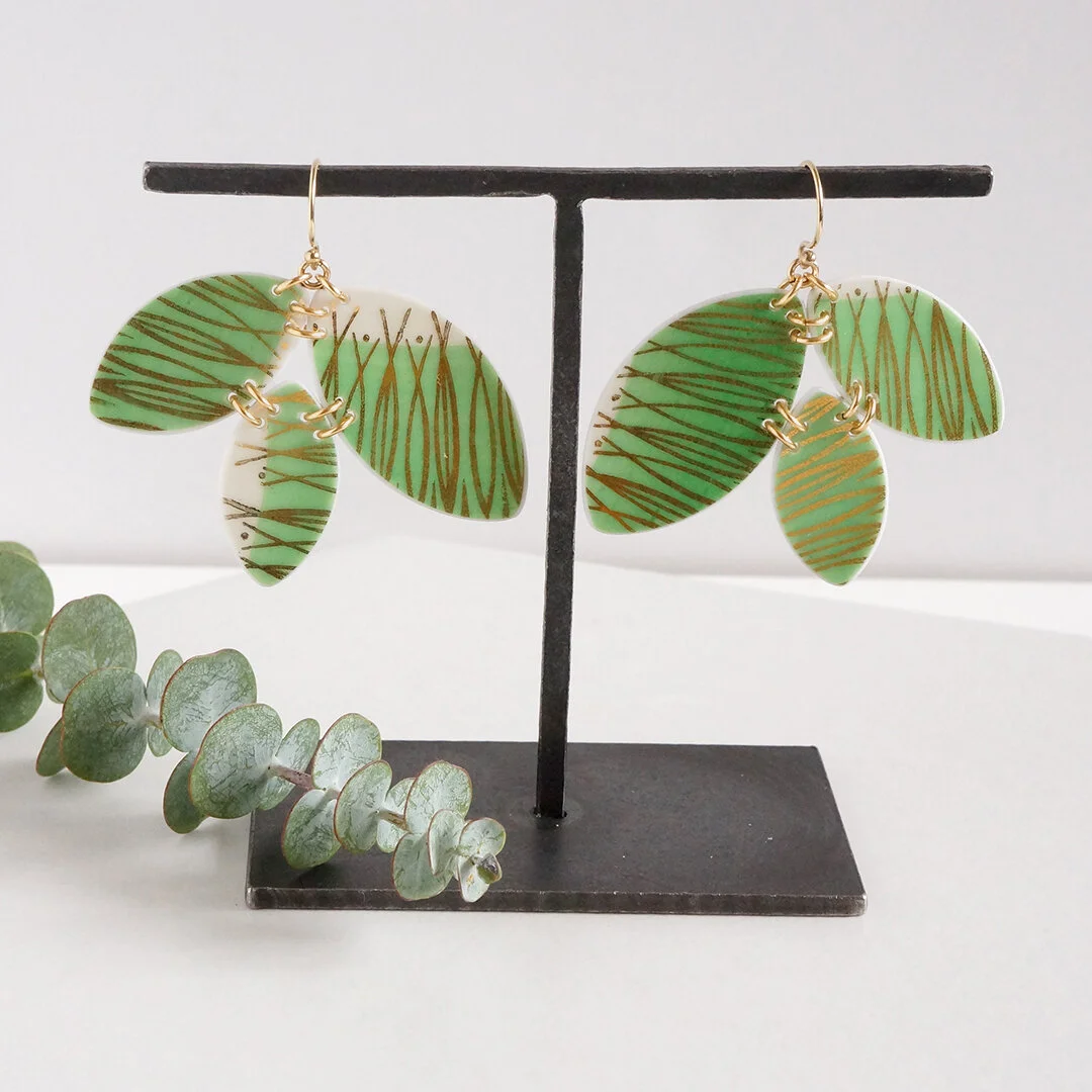 Verdure Triple Earrings made from Upcycled china