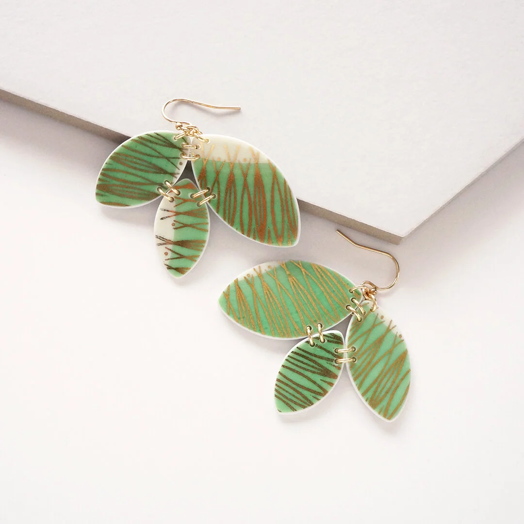 Verdure Triple Earrings made from broken china
