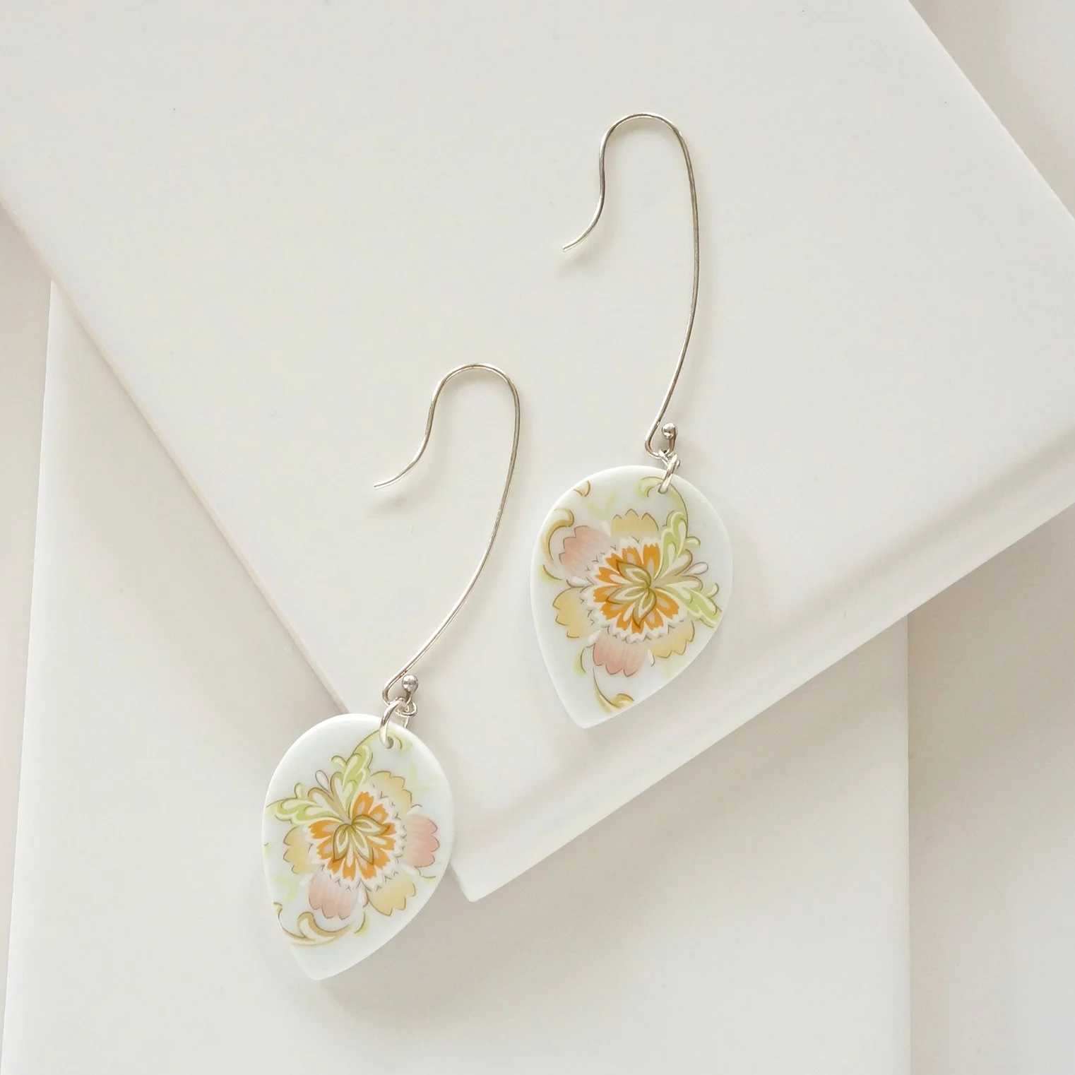 Pastel Super Dangle Drop Modern Vintage China Earrings