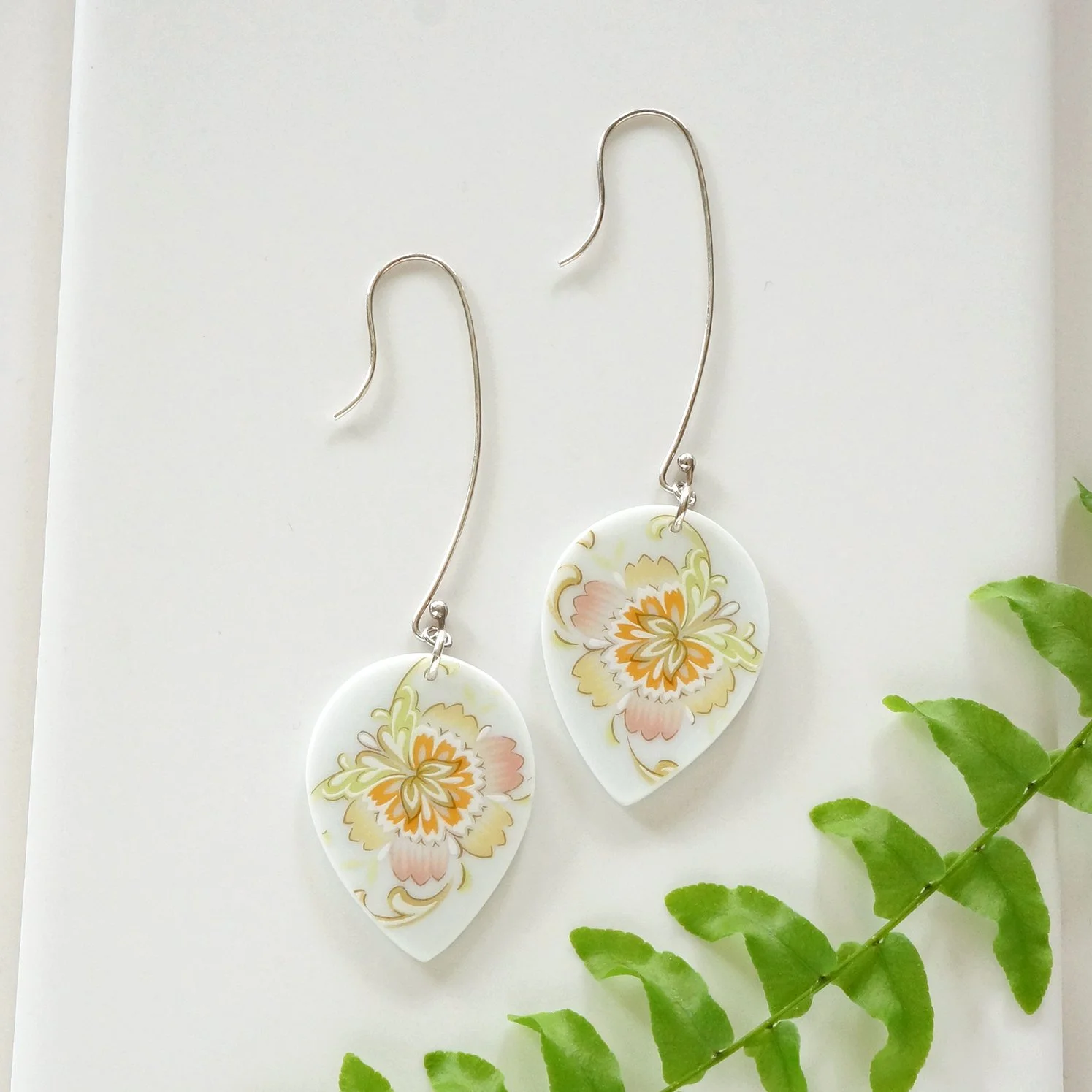 Pastel Super Dangle Drop Vintage China Earrings
