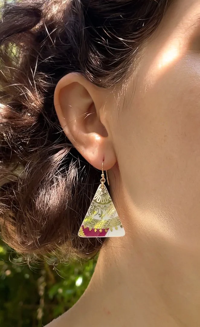 Gold Stamped Triangle Earrings