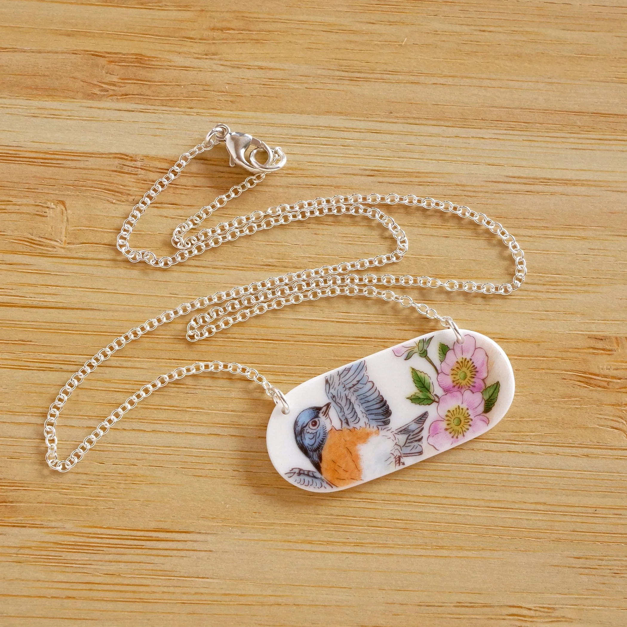 Eastern Bluebird Capsule Pendant Necklace