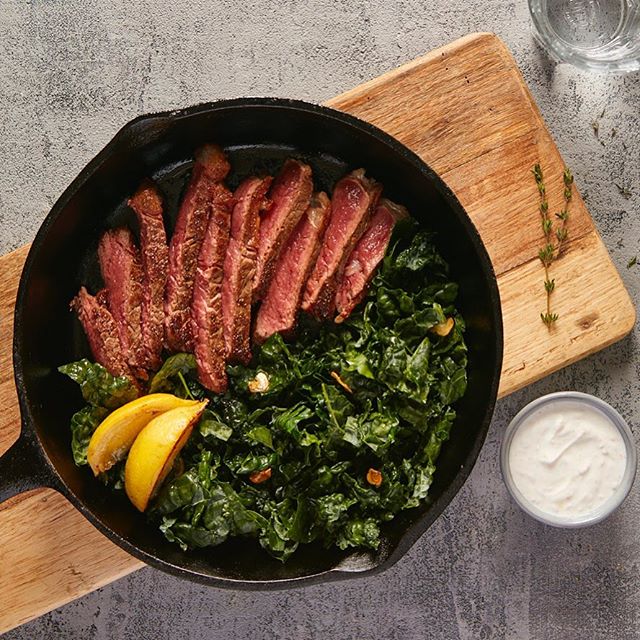 Seared Steak with Saut&eacute;ed Kale and Horseradish Cream for The Hashimoto&rsquo;s AIP Cookbook #steak #kale #horseradish #lemon #thehashimotosaipcookbook #cookbook #callistomedia #foodstylist #foodphotography #foodstyling 📷 @eviabeler