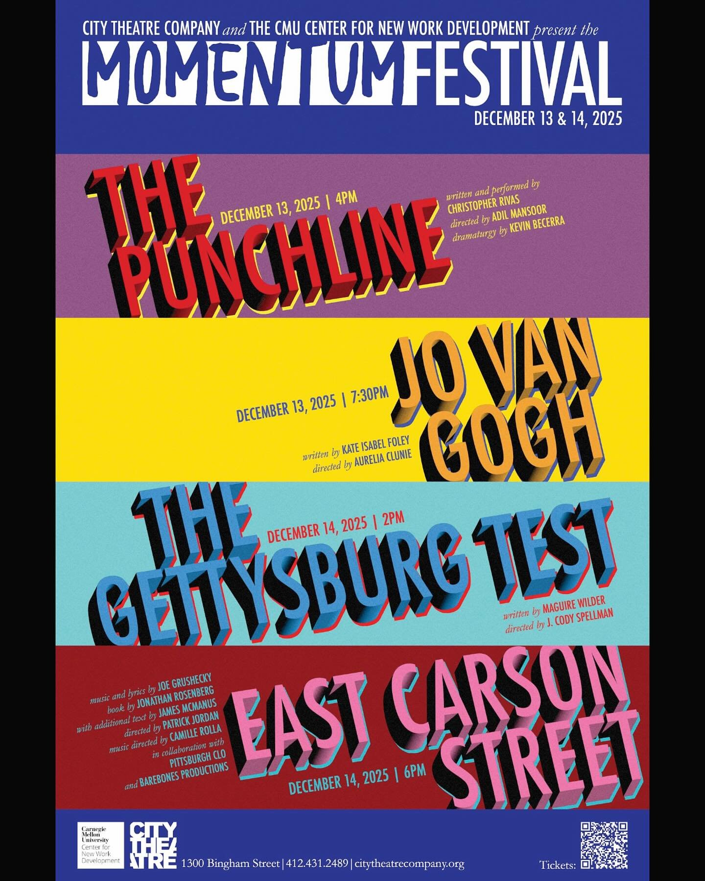 Coming up next at the @centerfornewwork:

We are thrilled to announce the reimagined return of the Momentum Festival! Next weekend, join us on the south side as we share four exciting new works from both the @city_theatre &amp; @cmudrama artistic com