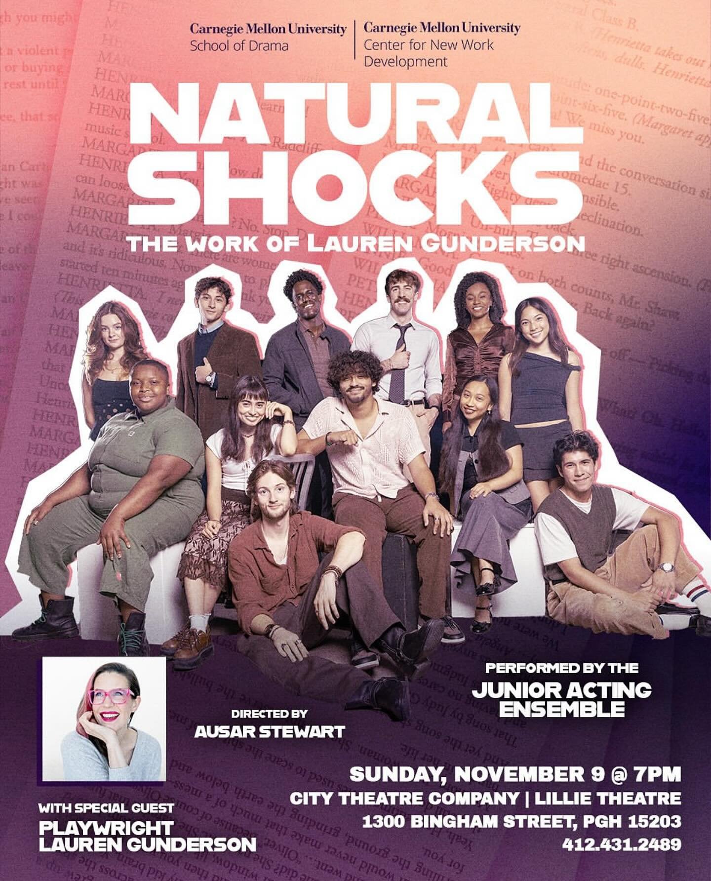 Come check out all the exciting programming that the Carnegie Mellon University @centerfornewwork is cooking up this month! Give us a FOLLOW to stay up-to-date on our season!

NOVEMBER 9, 7:00 PM at Lillie Theatre - Natural Shocks, The Work of Lauren