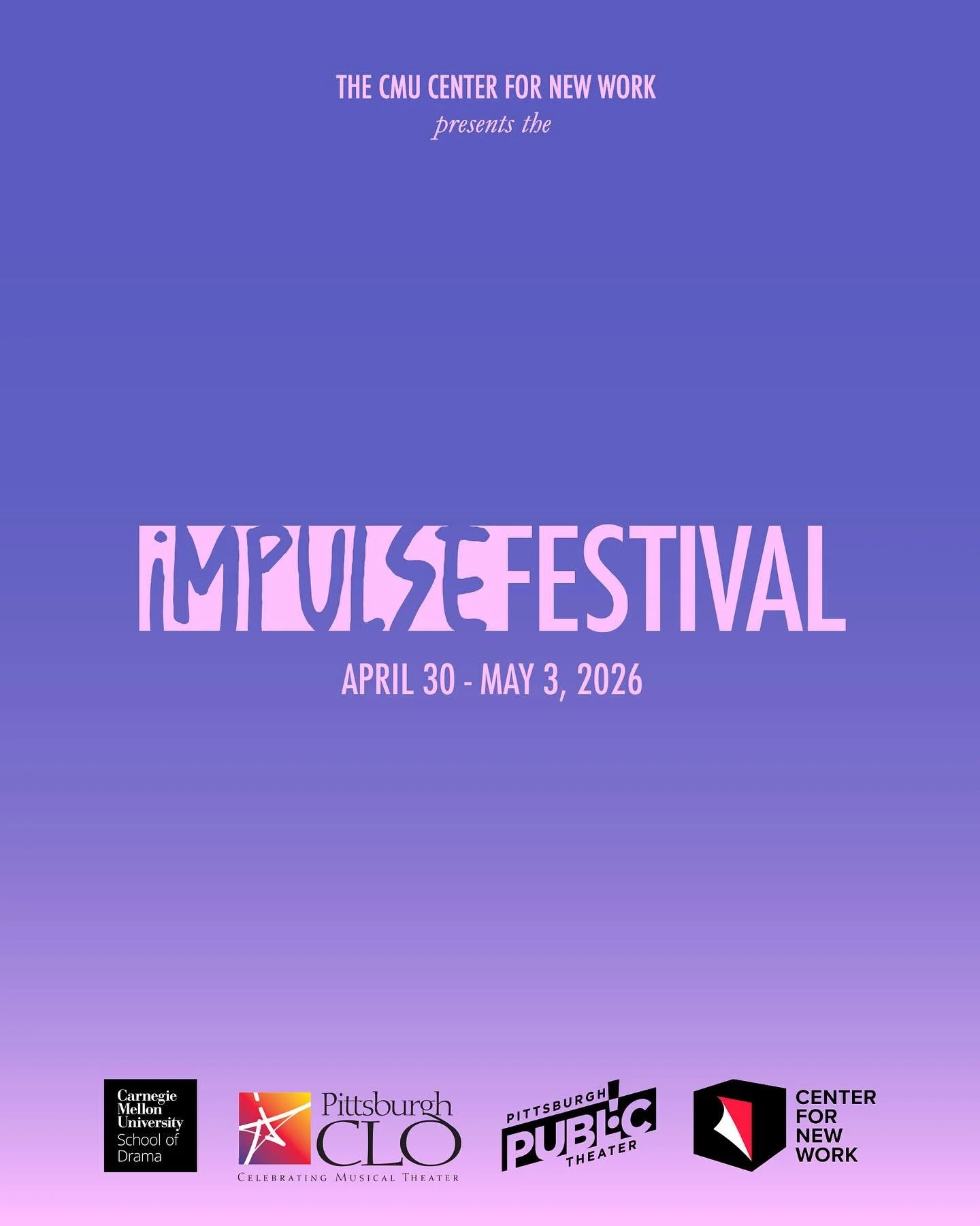 Tickets for the Impulse Festival are ON SALE NOW! Join the CMU Center for New Work this spring for our inaugural Impulse Festival, a new work partnership between the @thepublicpgh , @pittsburghclo , and the @cmudrama. Featuring four staged readings a