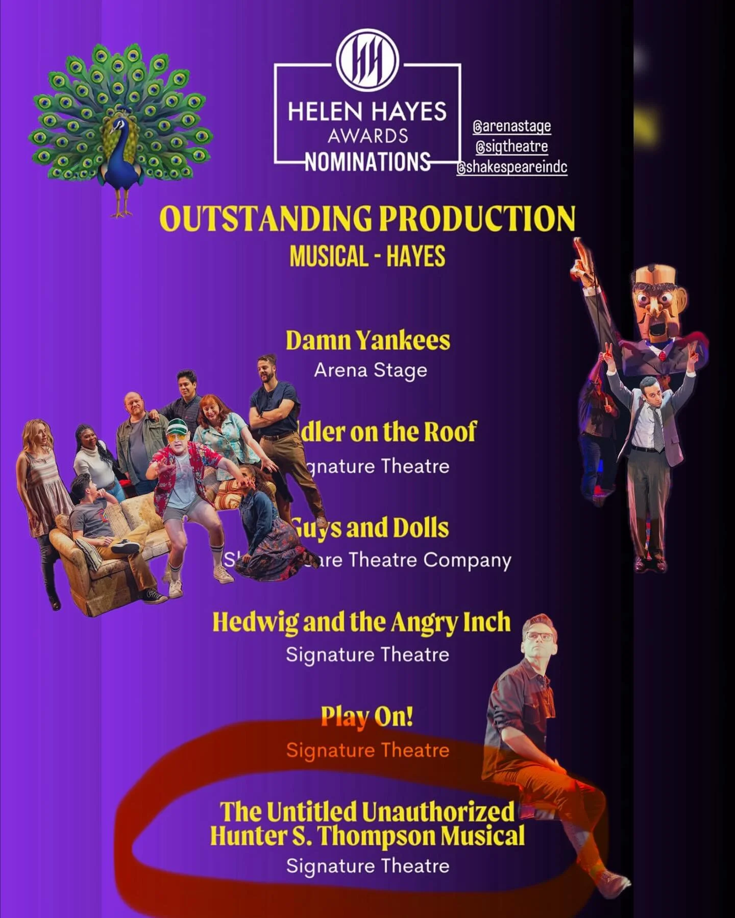 Beyond proud of our East Coast premiere production of @huntersthompsonmusical by @mrjoeiconis at @sigtheatre for receiving EIGHT Helen Hayes Awards nominations!!! I have never loved a show as hard as I love this one. Looking forward to sharing it wit