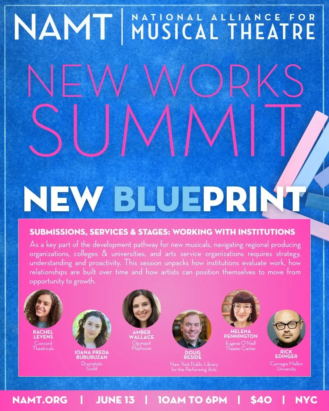 COMING UP NEXT MONTH!!!

Meet a few of the panels and panelists that will be featured in this year&rsquo;s New Works Summit: New Blueprint.

🔹 CREATING DURING CHAOS

Featuring:
Lee Bynum,&nbsp;Maestra Music @maestramusicorg
Angelica Cheri,&nbsp;WANT