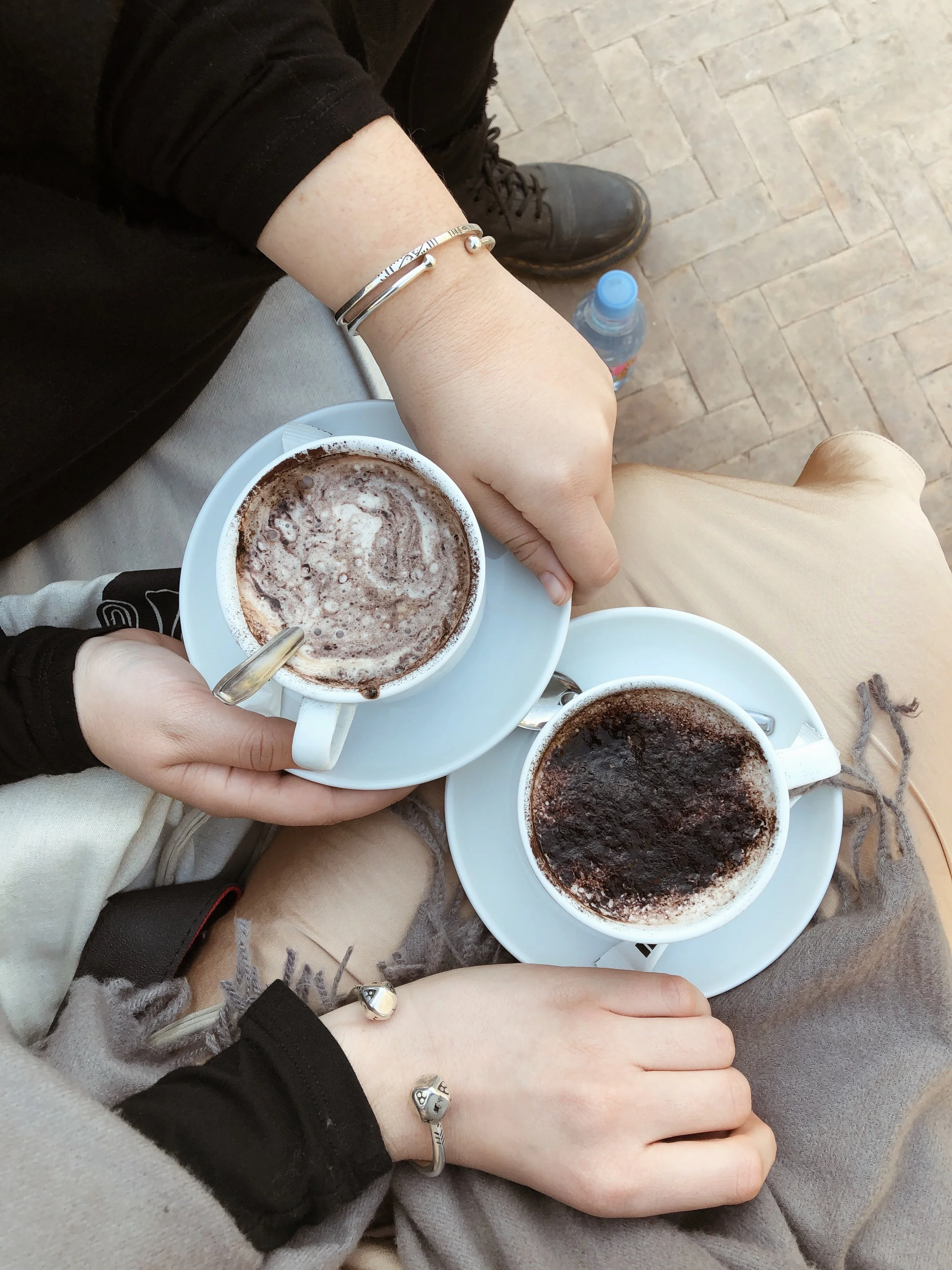 cappuccinos in hand and our new silver bangles on full display