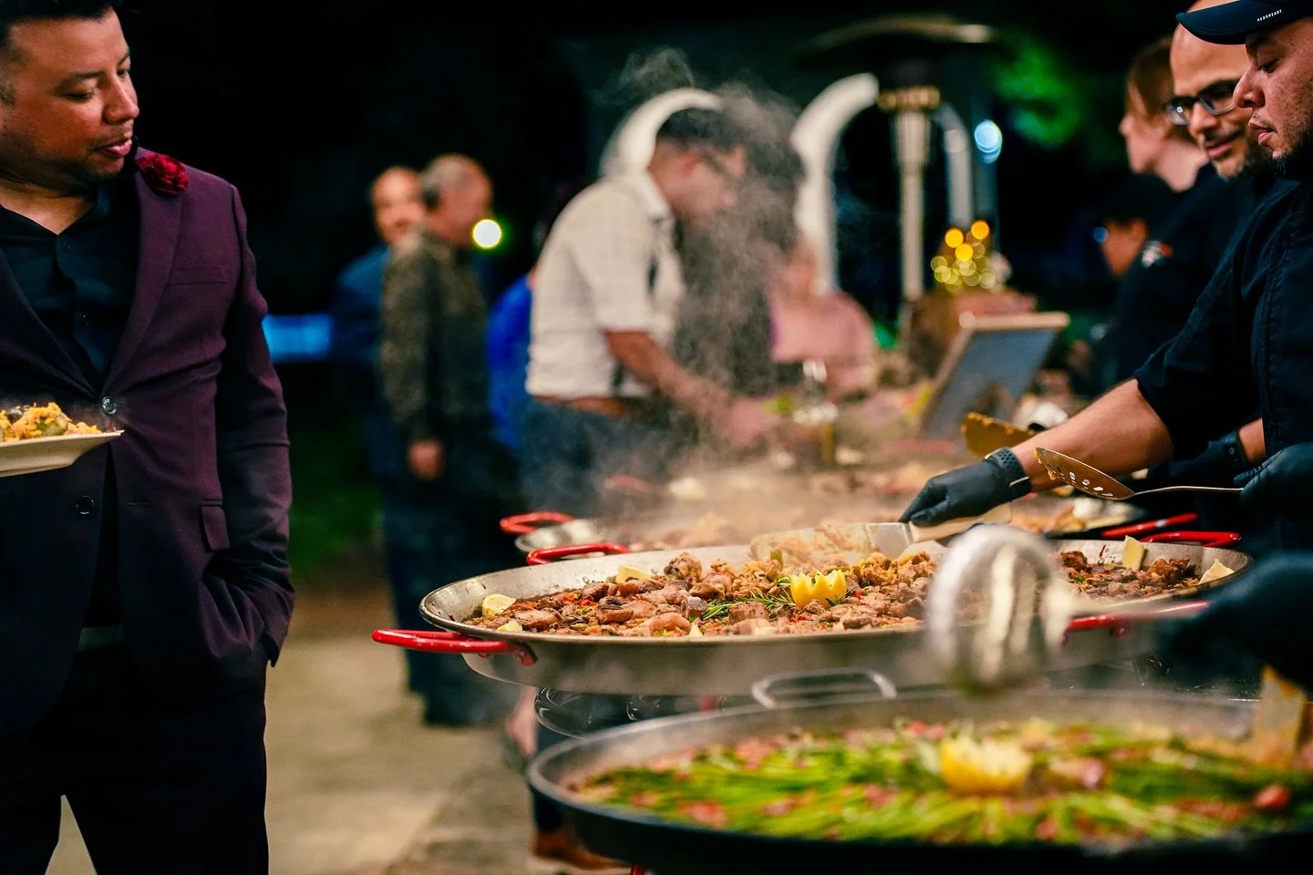 Sizzle, steaming paella, and smiles. 🧑&zwj;🍳🔥🥘 Live paella station = crowd control, guest delight, and no bottlenecks. Your plate, several choices, let&rsquo;s feed the moment. #Paella 
.
.
.
.
.
.
#SensationalPaella #PaellaParty #BostonCatering 