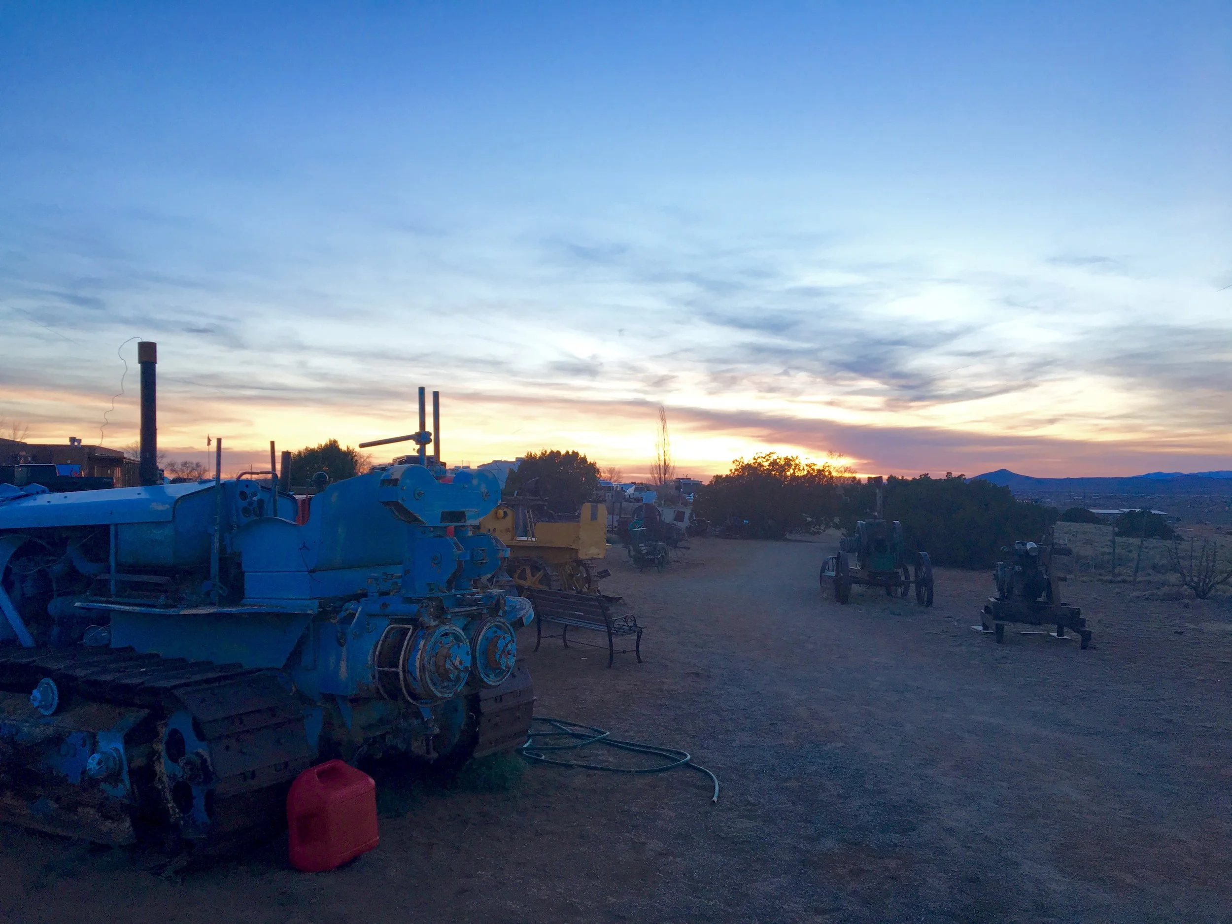 The vintage equipment made art around Santa Fe Skies RV Park