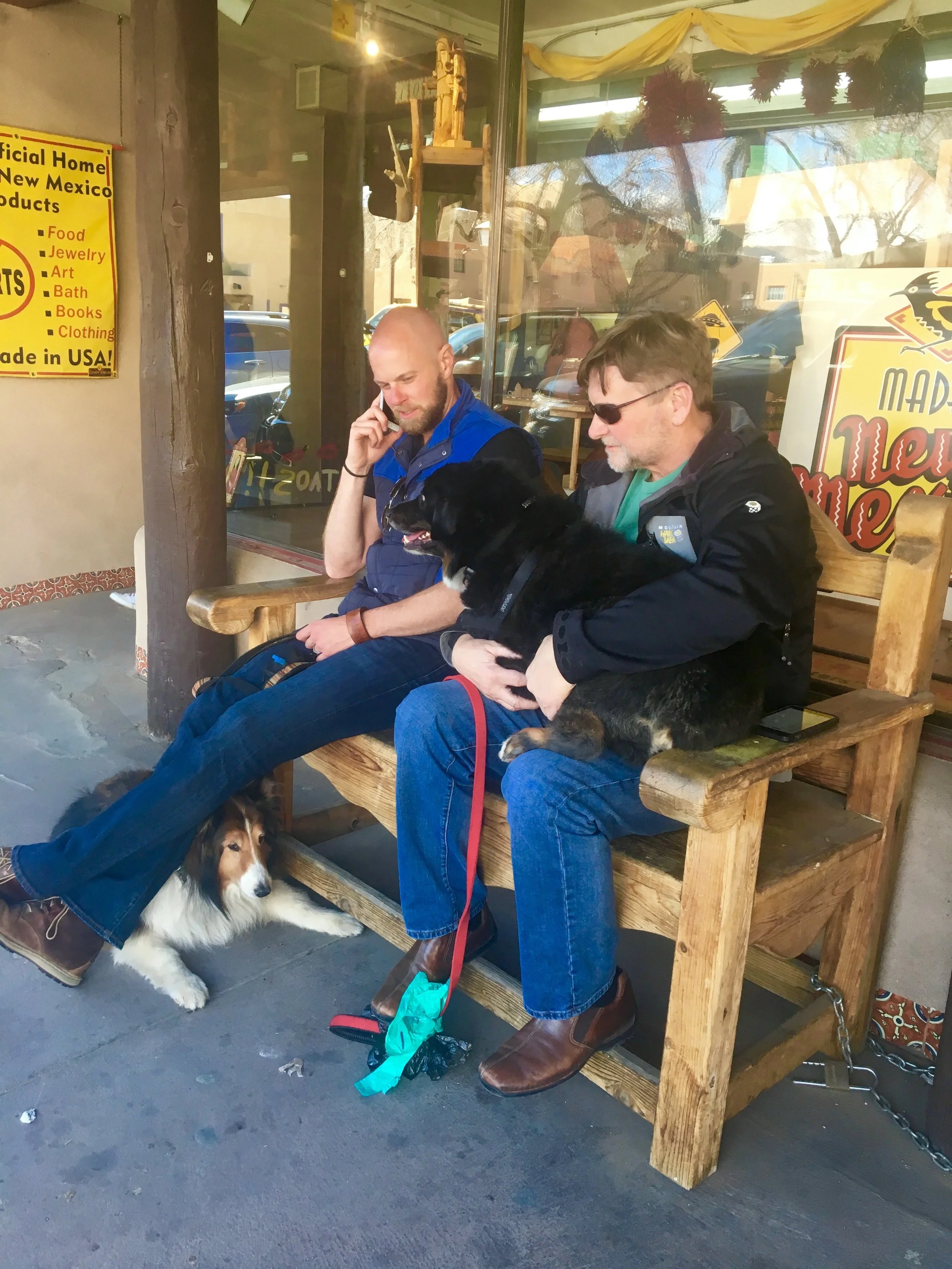 The boys keeping themselves busy while the girls shop in Taos.